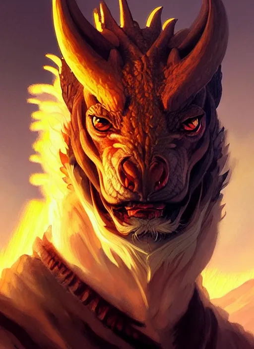 Image similar to Face portrait furry handsome dragon, Volcano landscape, fantasy magic, dark light night, sharp focus, digital painting, concept art, d&d, art by WLOP and Artgerm and Greg Rutkowski and Alphonse Mucha