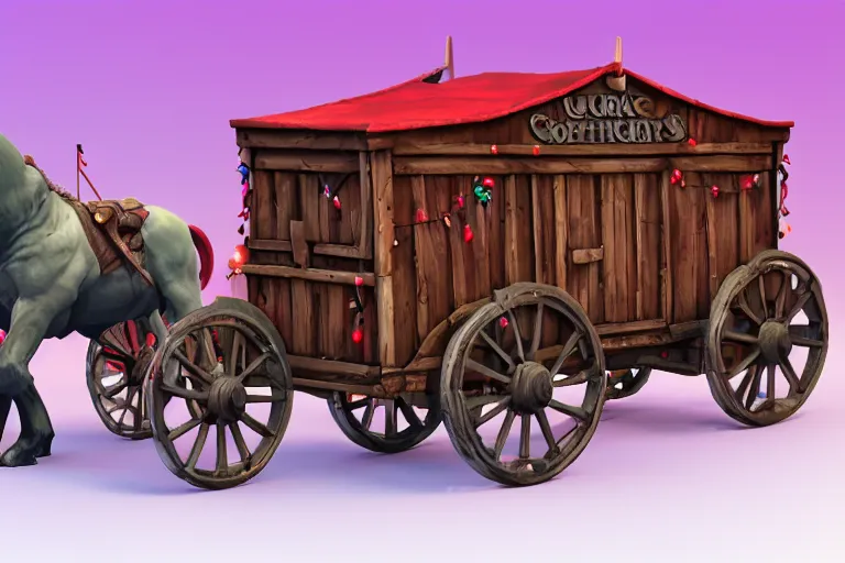 Image similar to 3d sculpt of a circus wagon, artstaton, League of Legends, red dead redemption2, digital illustration