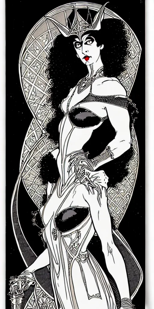 Image similar to the goblin queen by ambrose beardsley, high detail and fine lines, 8 k resolution