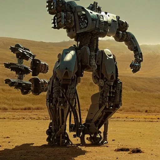 Image similar to cinematic still in westworld, mech by mamoru nagano