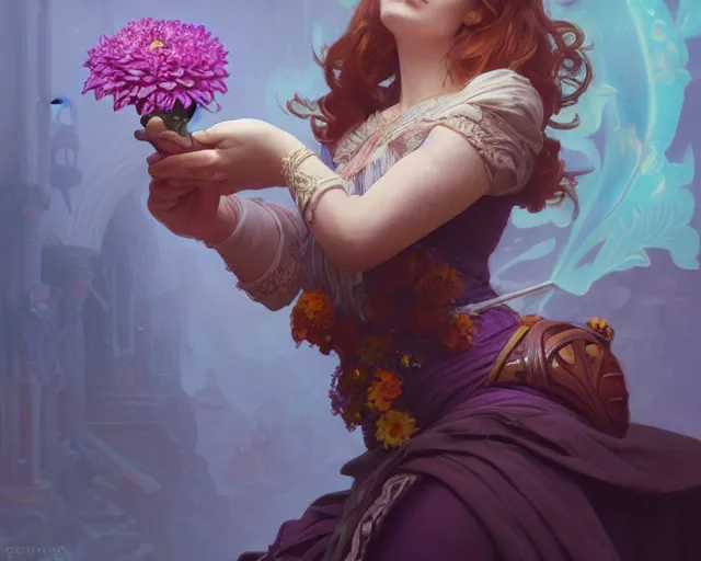 Prompt: a florist, photography of kurzgesagt, deep focus, d & d, fantasy, intricate, elegant, highly detailed, digital painting, artstation, concept art, matte, sharp focus, illustration, hearthstone, art by artgerm and greg rutkowski and alphonse mucha