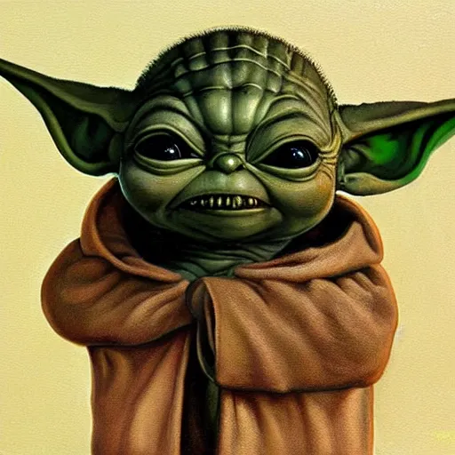 Prompt: detailed painting of a cute baby yoda that looks like a xenomorph, in the style of h r giger and wayne barlowe