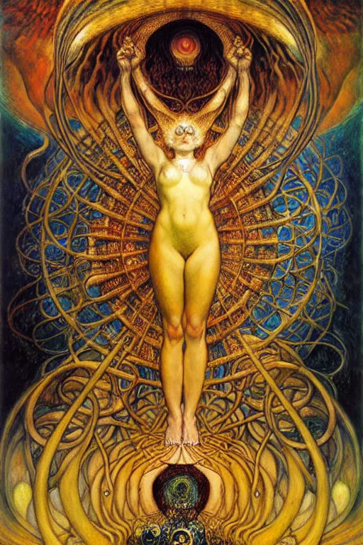 Image similar to Divine Chaos Engine by Karol Bak, Jean Delville, William Blake, Gustav Klimt, and Vincent Van Gogh, symbolist, visionary