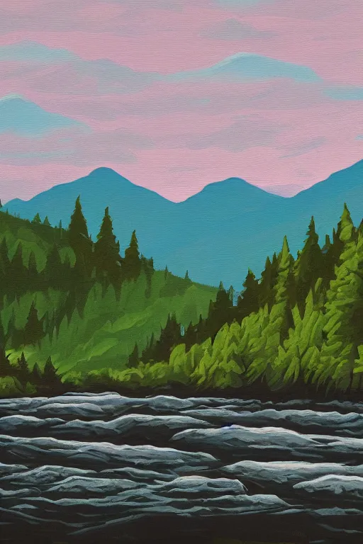 Image similar to mountaintop river flat illustration acrylic art trending on artstation