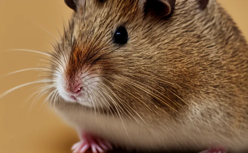 Image similar to portrait of a king hamster, detailed face, cinematic lighting, 8 k