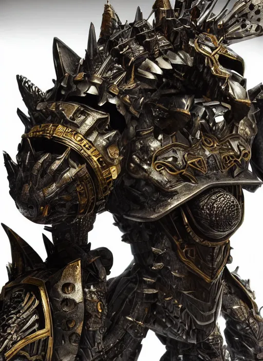 Image similar to hyper realistic glorious ancient wargreymon in a obsidian metal armor, futuristic design, designed by makoto kobayashi and luca zampriolo, portrait, cyberpunk style, wood and gold details, intricate, extremely detailed, ornate, deep of field, hard surface, exoskeleton, substance designer metal unreal engine, very detailed.