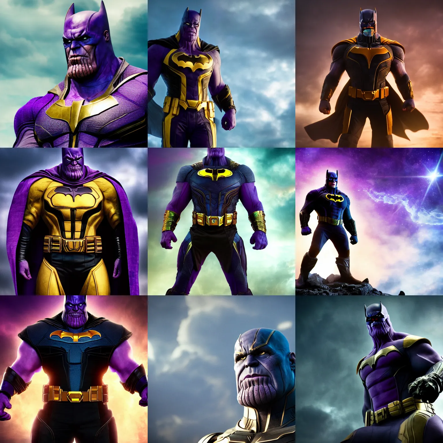 Prompt: Thanos from the MCU as Batman, HDR photograph 4k