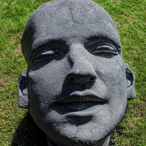 Image similar to giant statue of libertys head lying sideways on the ground
