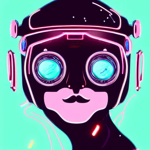 Image similar to a cute cyberpunk kitten, clear vector, vectorial curves, sci-fi, close-up, cybernetic implant, neon, cyberpunk, center frame portrait, 2D, matte-painting