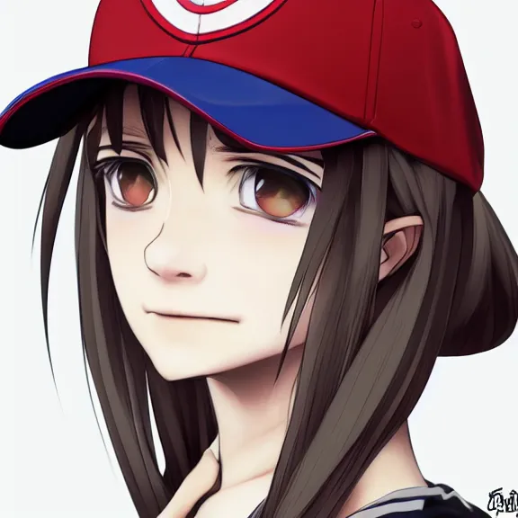 Prompt: close-up portrait of a girl with baseball cap in danganronpa style, digital art by Rui Komatsuzaki, elegant, extremely detailed, 8k, trending in artstation