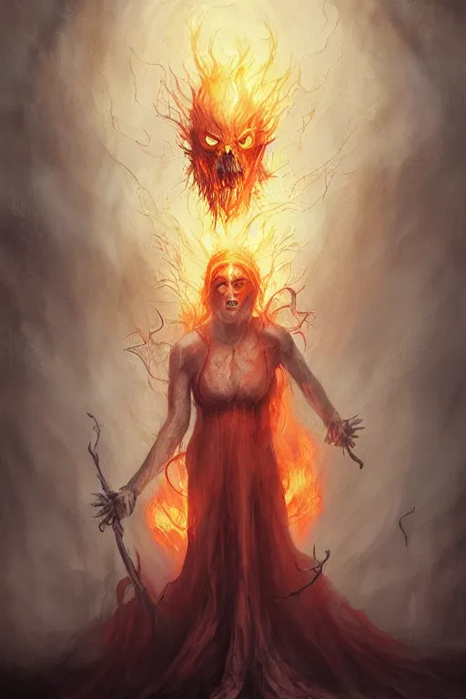 Image similar to Ghost of the Fire Spirit, professional illustration by Seb McKinnon, ArtGerm, WLOP, fantasy, magic