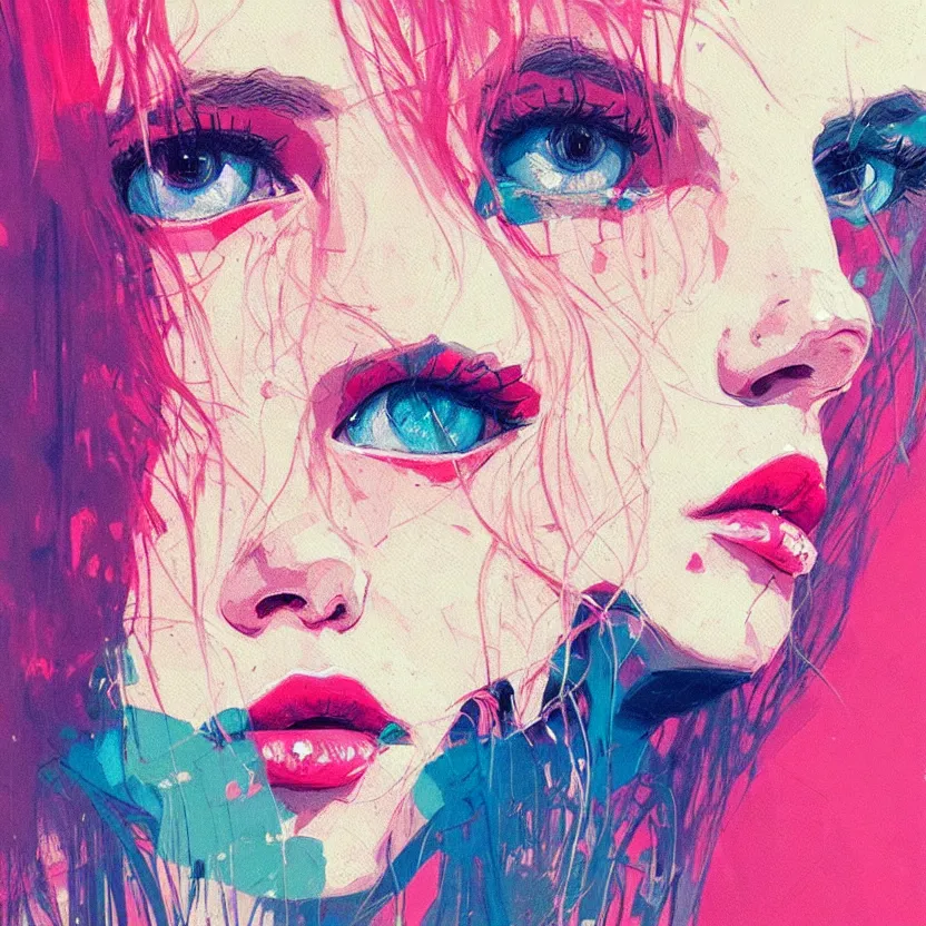 Image similar to close up portrait painting of a female in nineties street styling, concept art, intricate details, aesthetically pleasing pastel colors, art by conrad roset, impressionism, portrait