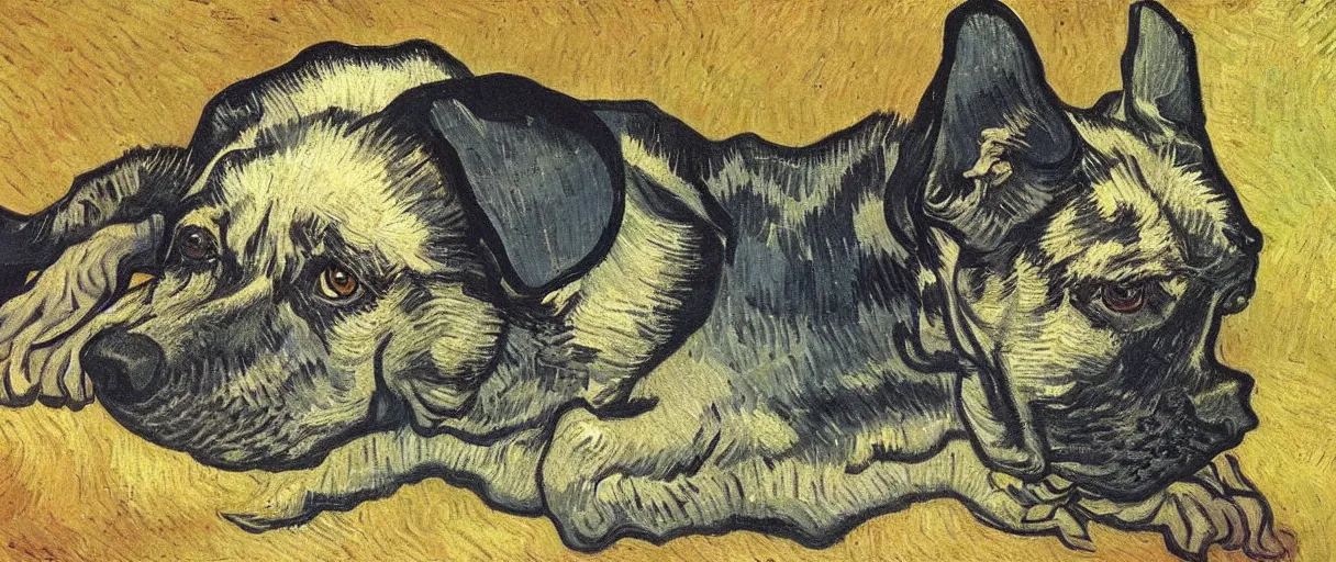 Image similar to studio portrait of a wizened old dog; extremely detailed; oil painting by Vincent Van Gogh