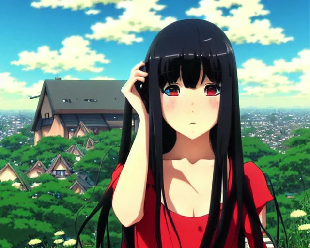 Women, black hair, bangs, shoulder length hair, anime, anime girls