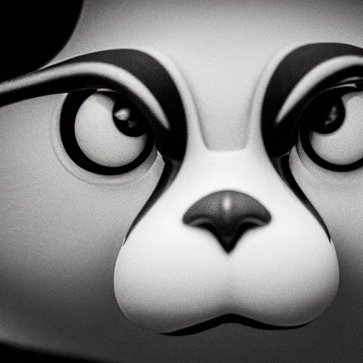 Image similar to symmetrical, close up face portrait of a Pokémon, scowling, studio lighting, depth of field, photography, black and white, highly detailed