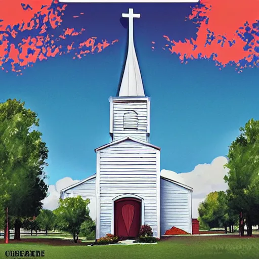 Prompt: church steeple album cover, poster art, cover art