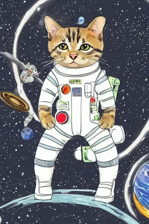 Prompt: a cat in a space suit, highly-detailed