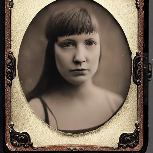 Prompt: photography of cristina hendricks, tintype, deregoue, gelatin silver process photogaphy