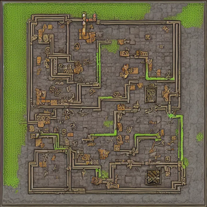 Prompt: dungeon map by dysonlogos, a lot of rooms,