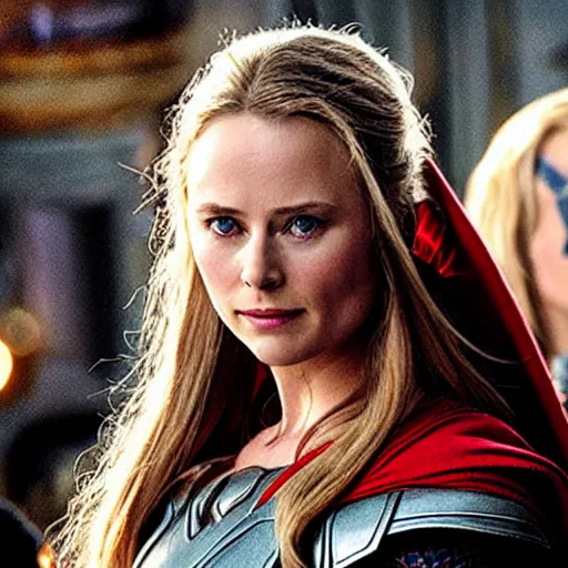 Prompt: The Mighty Thor has taken his longtime love, Midgardian physician Jane Foster, as his wife. Once deemed worthy wielding Mjolnir herself, Jane instead chose to accept Brunnhilde’s offer to become a Valkyrie herself.