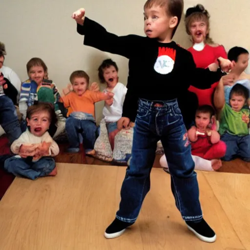 Image similar to jean-claude van Damme toddler karate salute