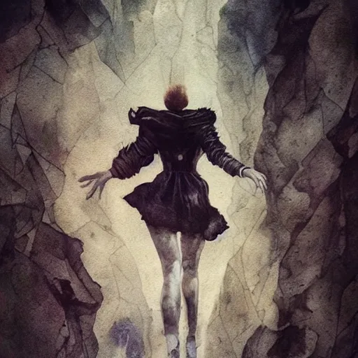 Image similar to walking in the air, 8 k resolution, beautiful, dark ambient, neoplasticism art, goth, marvel comics dslr hdr, art by artemisia gentileschi, water color, artstation, concept art, smooth, sharp focus, illustration