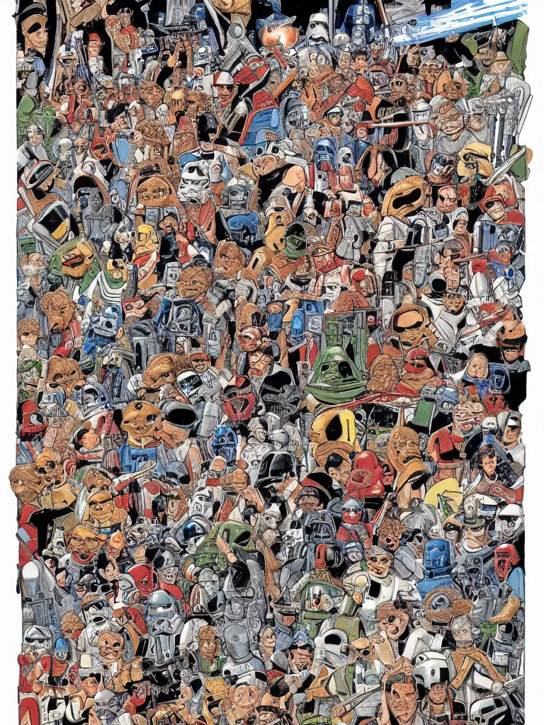 Prompt: Where's Waldo original page of Star Wars by Martin Handford