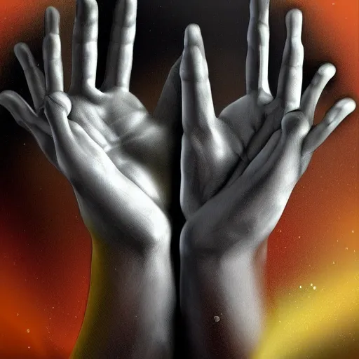 Image similar to A primordial god sculpting humans in their hands, digital art