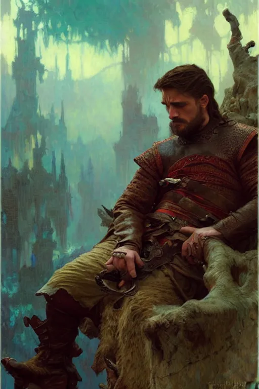 Image similar to attractive man, game of thrones, cool colors, painting by gaston bussiere, craig mullins, greg rutkowski, alphonse mucha