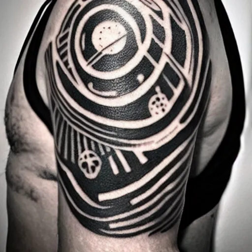 Image similar to a small oneliner!! tattoo!! representing psytrance music, single line, simple, minimalist