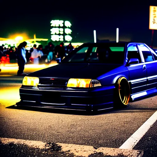 Image similar to a car JZX90 turbo drift at illegal car meet, Chiba prefecture, city midnight mist lights, cinematic color, photorealistic, highly detailed, work wheels, 50MM