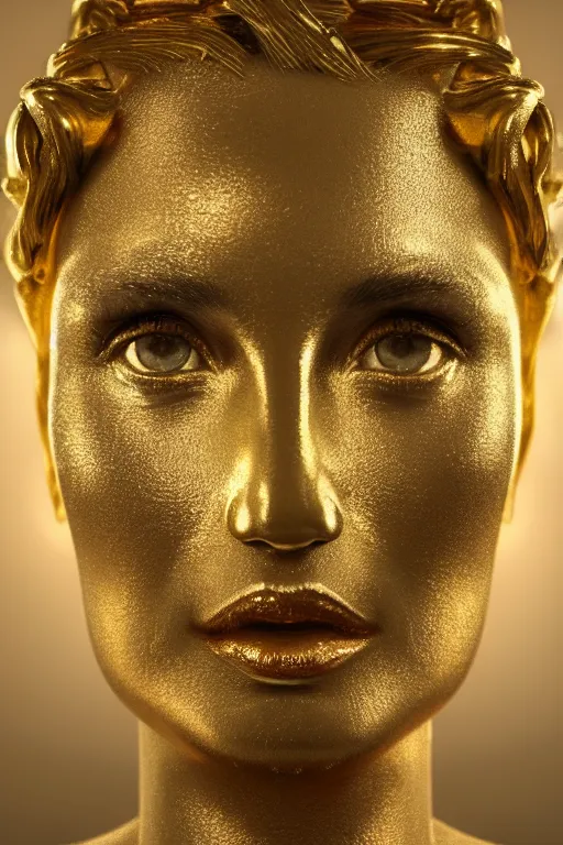 Prompt: britney spears, gold ornaments around face, gold beam behind, beautiful face, surrealism, sculpture, baroque element. intricate artwork by caravaggio, trending on artstation, baroque elements, octane render, cinematic lighting, hyper realism,