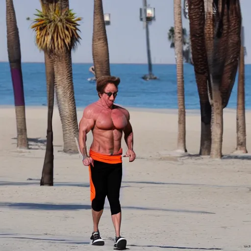 Prompt: buff physique martin short working out on venice beach