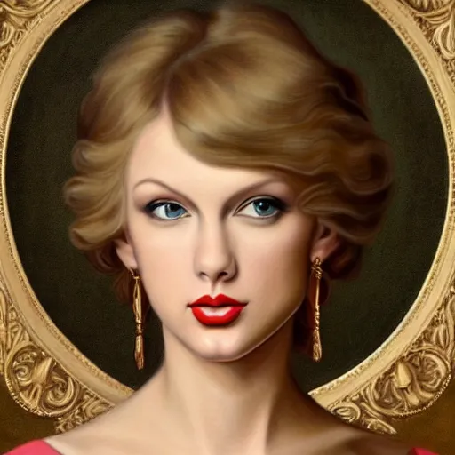 Prompt: baroque style painting of taylor swift, portrait, symmetrical features, perfect,