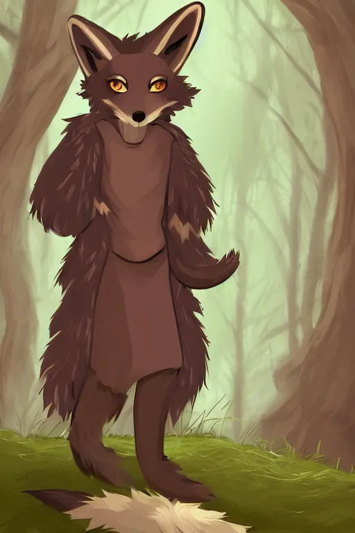 Prompt: a medieval anthropomorphic fox furry fursona with a fluffy tail in a forest, backlighting, trending on artstation, cartoon, trending on furaffinity, furry art, by kawacy, warm lighting, digital art