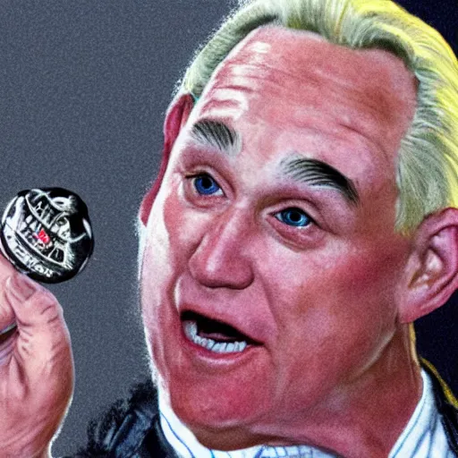 Image similar to an illustration of roger stone as a gremlin