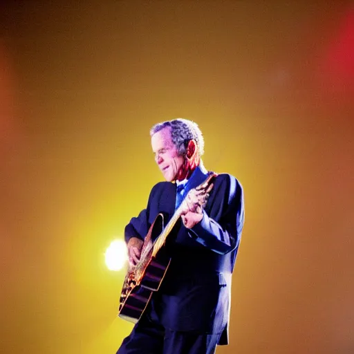 Image similar to george bush as a rockstar performing at his concert, award winning concert photography