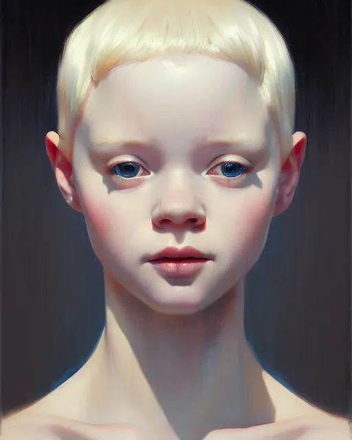 Image similar to stylized portrait of an artistic pose, composition, young albino girl, one head only, realistic shaded, fine details, realistic shaded lighting poster by ilya kuvshinov, magali villeneuve, artgerm, jeremy lipkin and michael garmash and rob rey