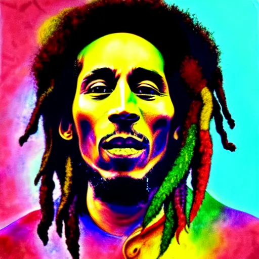 Prompt: an extremely psychedelic portrait of bob marley, surreal, lsd, face, detailed, intricate, elegant, lithe, highly detailed, digital painting, artstation, concept art, smooth, sharp focus, illustration
