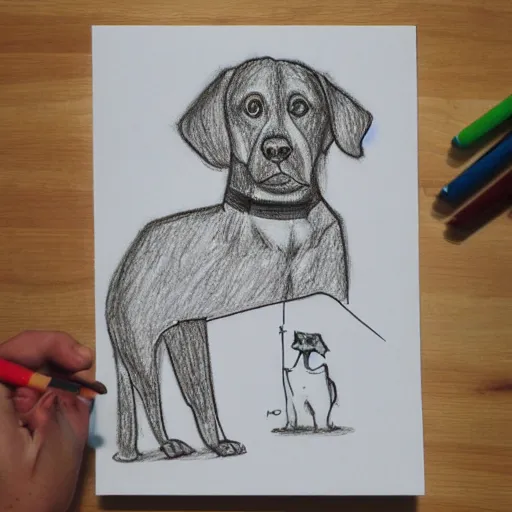 Image similar to stickman drawing of a dog and a man