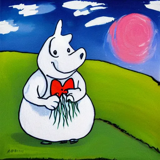 Prompt: illustrative painting of a moomin