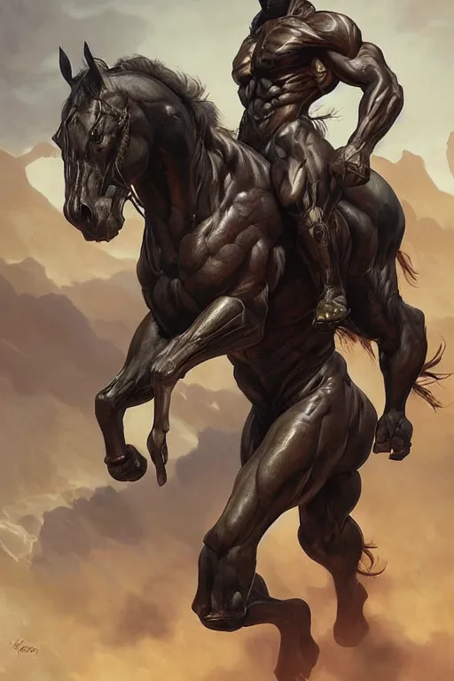 Prompt: splash art of a monstrously muscular anthro horse wearing a tactical bodysuit, full body, highly detailed, digital painting, artstation, concept art, sharp focus, illustration, art by artgerm and greg rutkowski and alphonse mucha