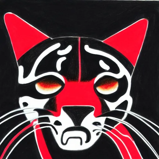 Image similar to abstract drawing of a neon black and red ocelot, 4k
