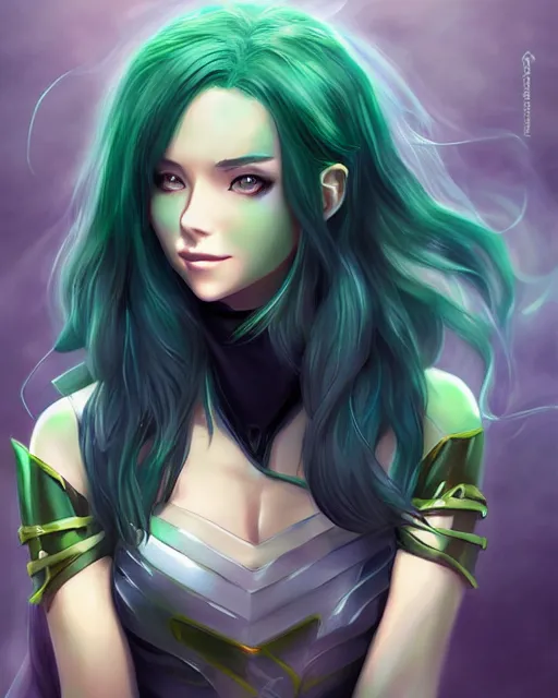 Image similar to Female Loki anime character beautiful digital illustration portrait by Ross Tran, artgerm detailed, soft lighting