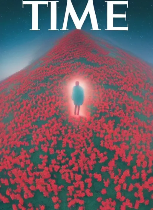 Prompt: TIME magazine cover, the coming AI singularity, I see fields of green, 4k, 8k