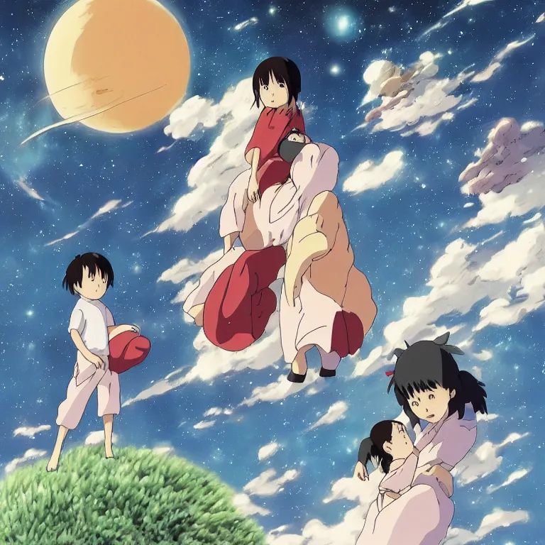 Image similar to spirited away but in space, anime, studio ghibli, beautiful