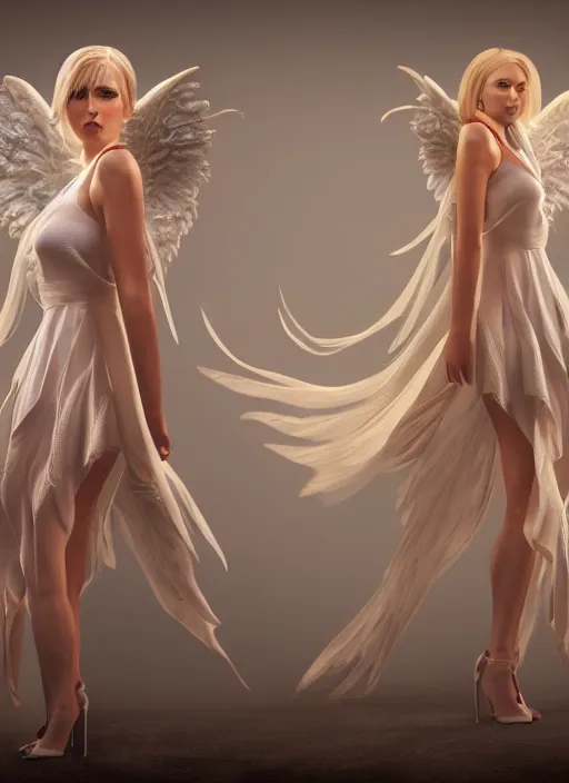 Image similar to realistic full body concept art of a female angel in beautiful clothes, octane render, 4k, digital art