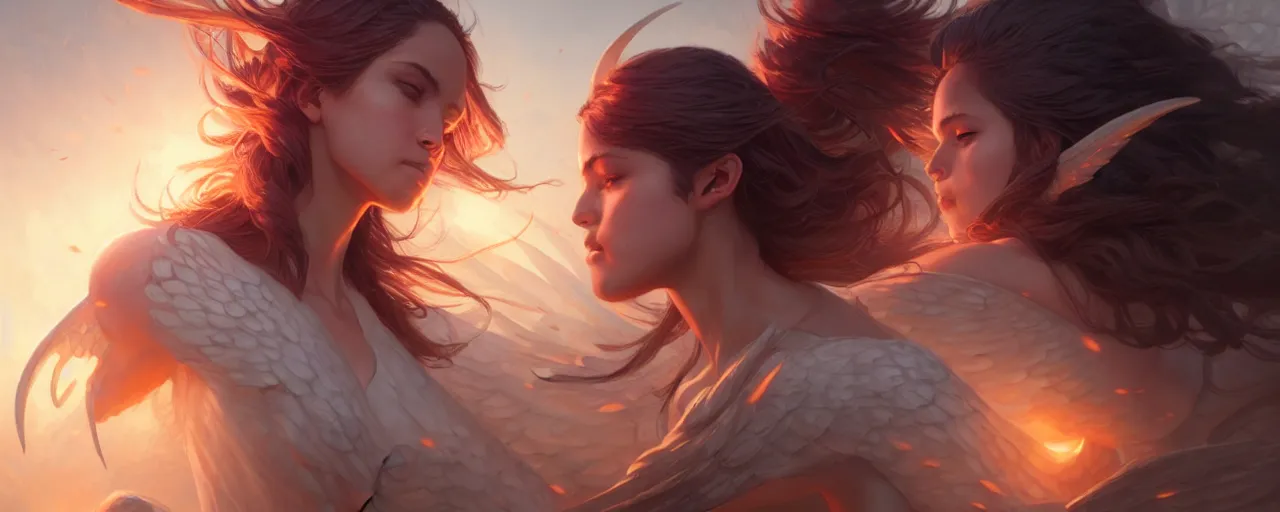 Image similar to angels in a large battle by magali villeneuve, artgerm, greg rutkowski, digital art, sharp focus, award winning, intrecate details, 4 k,