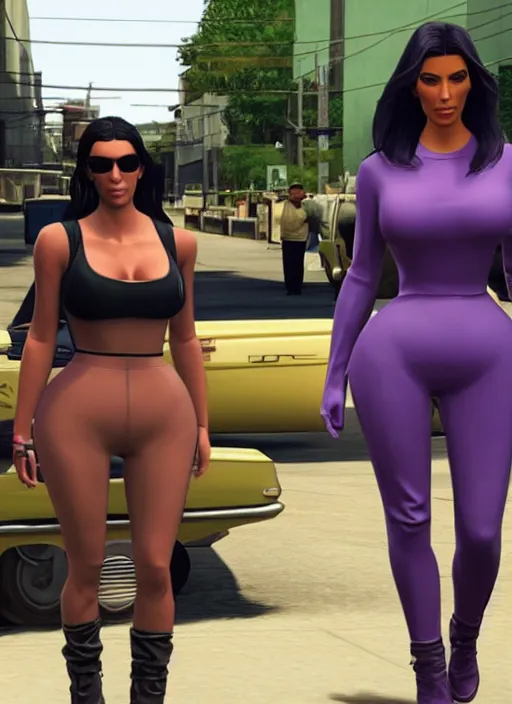 Image similar to game still of kim kardashian as a gta skin in gta 6.