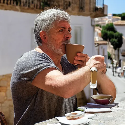 Image similar to a roman drinking a coffee in alhaurin de la torre in spain